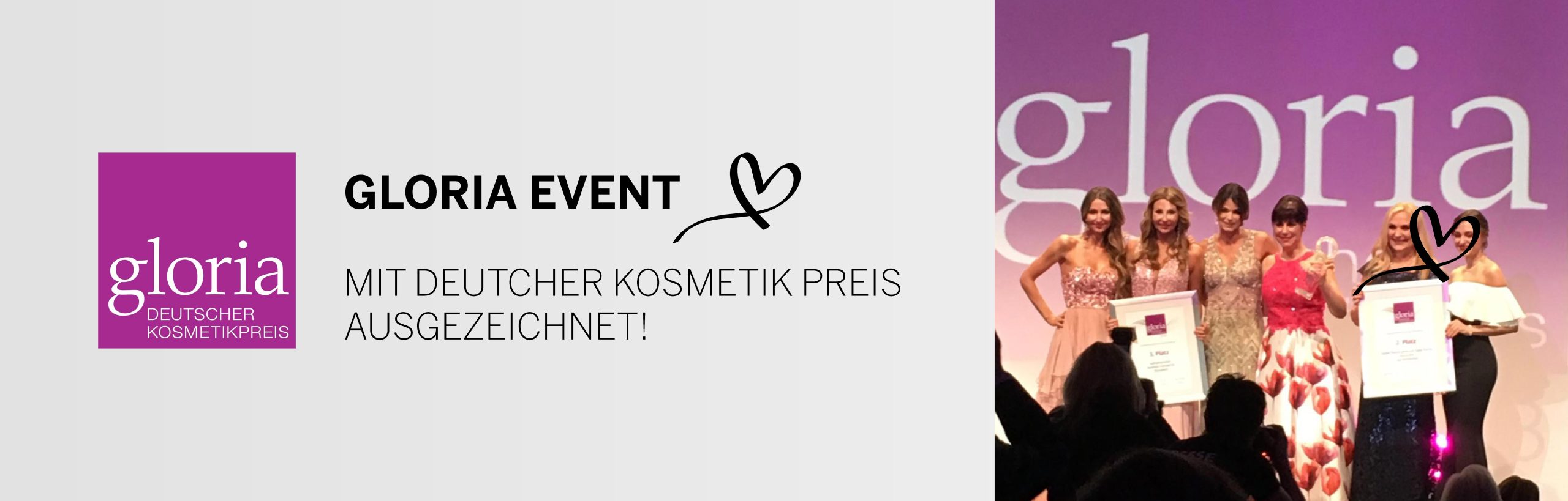 Banner Gloria Event, mit Deutschem Kosmetikpreis ausgezeichnet, Preisverleihung